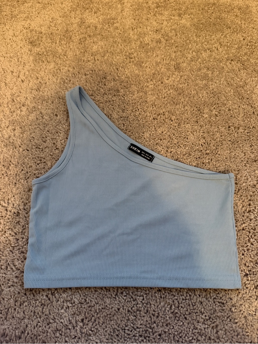 SHEIN Light Blue One-Shoulder Ribbed Crop Top